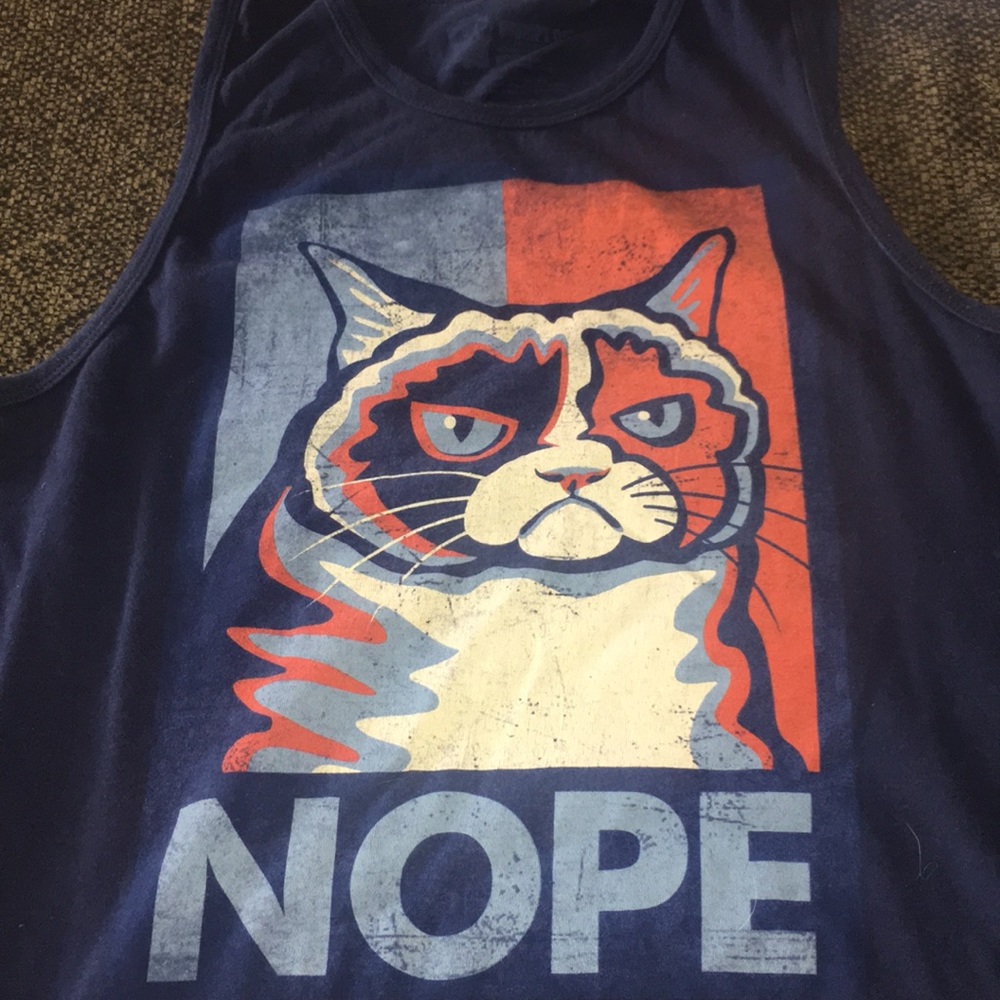 Blue “nope” grumpy cat tank top